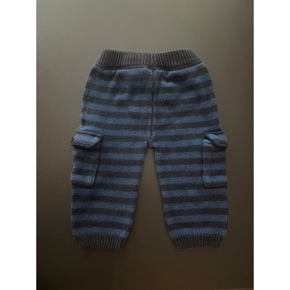 BabyGap Blue Black Striped Knit Cargo Pants 6-12 Months Baby Trousers (0999)